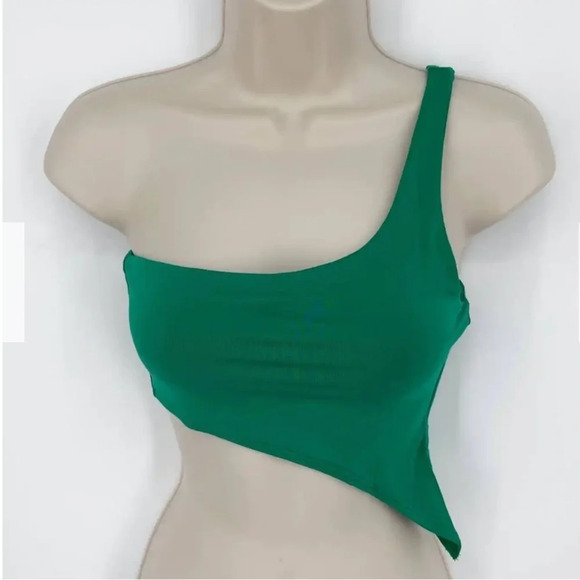 Naked Wardrobe Green Asymmetrical One Strap Crop top, Women’s Size Large - Picture 2 of 7